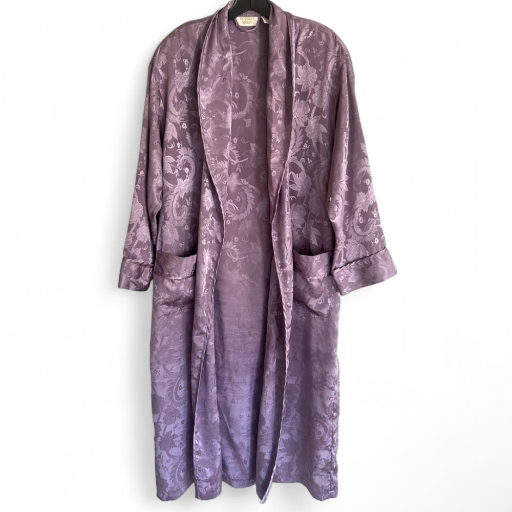 Vintage Victoria’s Secret Gold Label Purple Floral Satin Duster Kimono Robe Sz S